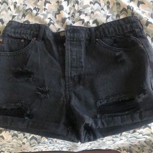 Black destressed shorts